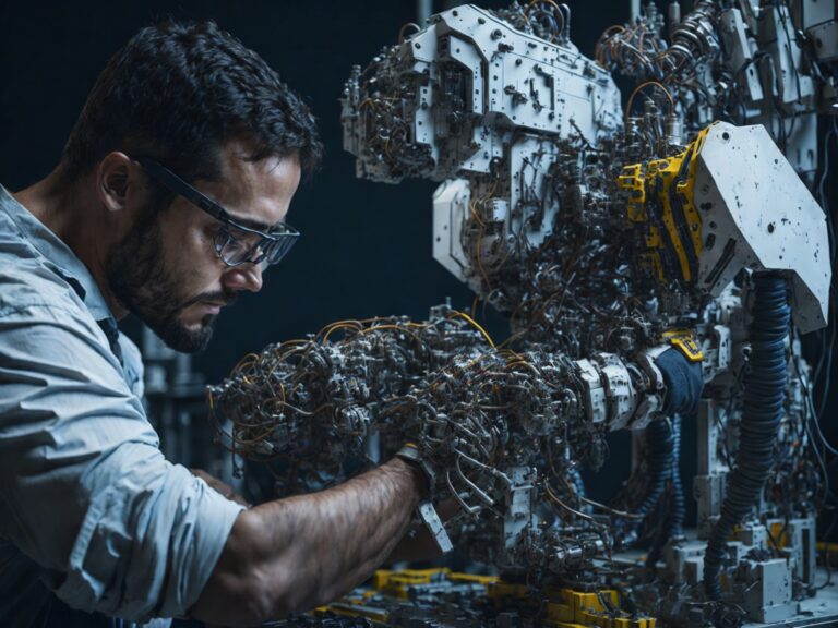 An_engineer_working_on_a_complicated_robot